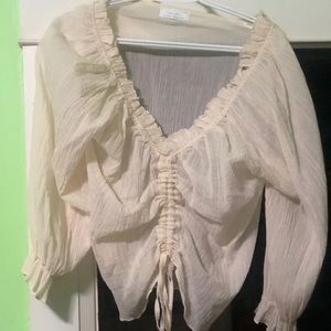 Oak and Fort Semi Sheer Linen Cropped Blouse